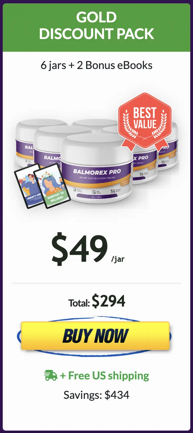 Balmorex Pro Gold Discount Pack – 6 Jars plus 2 bonus eBooks, $49 per jar, Best Value, Free US Shipping